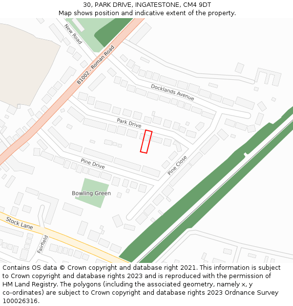 30, PARK DRIVE, INGATESTONE, CM4 9DT: Location map and indicative extent of plot