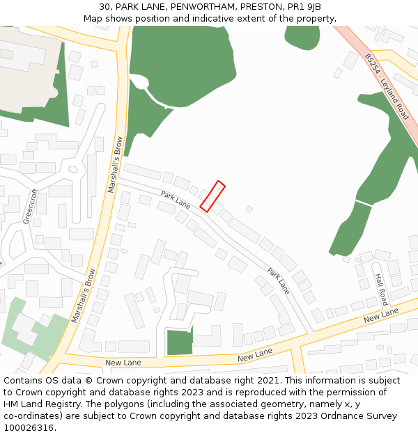 30, PARK LANE, PENWORTHAM, PRESTON, PR1 9JB: Location map and indicative extent of plot