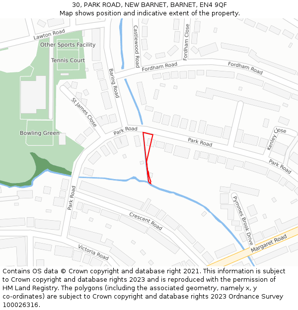 30, PARK ROAD, NEW BARNET, BARNET, EN4 9QF: Location map and indicative extent of plot