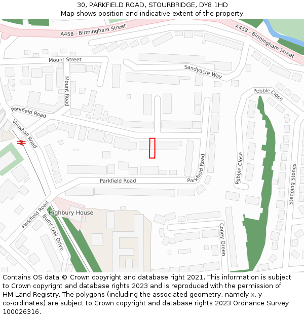 30, PARKFIELD ROAD, STOURBRIDGE, DY8 1HD: Location map and indicative extent of plot