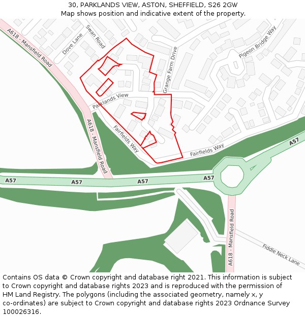 30, PARKLANDS VIEW, ASTON, SHEFFIELD, S26 2GW: Location map and indicative extent of plot