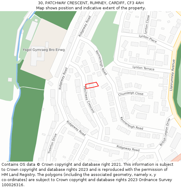 30, PATCHWAY CRESCENT, RUMNEY, CARDIFF, CF3 4AH: Location map and indicative extent of plot