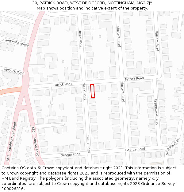 30, PATRICK ROAD, WEST BRIDGFORD, NOTTINGHAM, NG2 7JY: Location map and indicative extent of plot