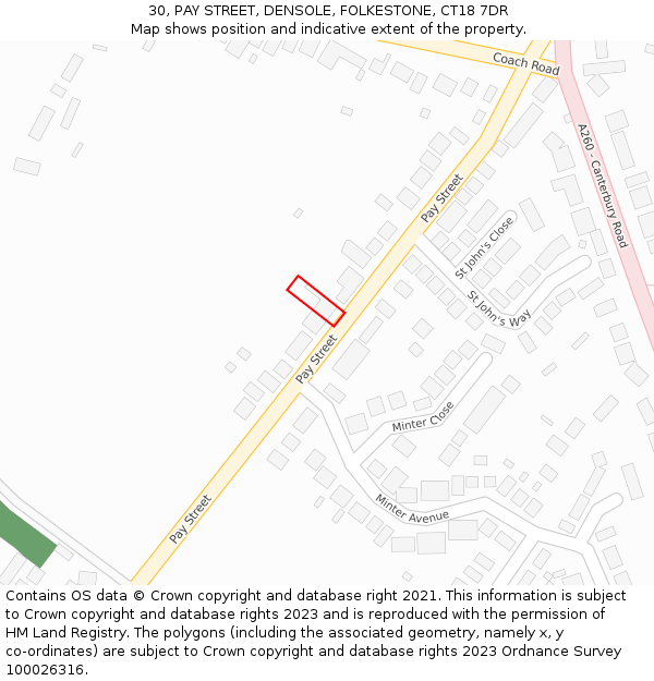 30, PAY STREET, DENSOLE, FOLKESTONE, CT18 7DR: Location map and indicative extent of plot