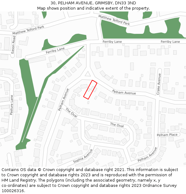 30, PELHAM AVENUE, GRIMSBY, DN33 3ND: Location map and indicative extent of plot