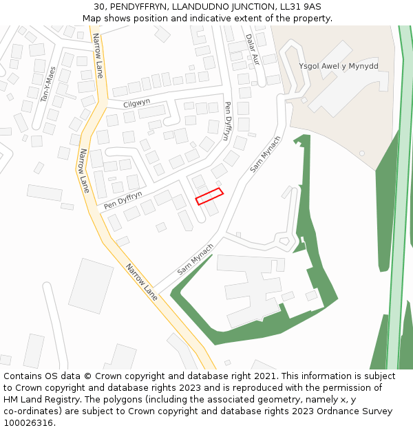 30, PENDYFFRYN, LLANDUDNO JUNCTION, LL31 9AS: Location map and indicative extent of plot