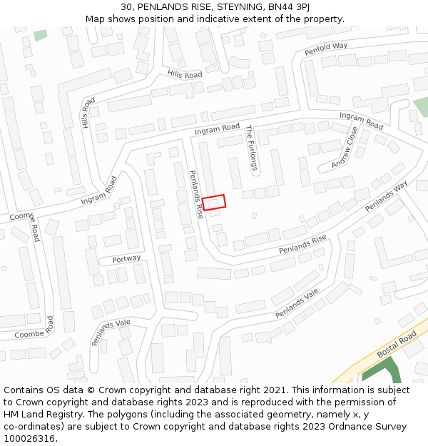 30, PENLANDS RISE, STEYNING, BN44 3PJ: Location map and indicative extent of plot