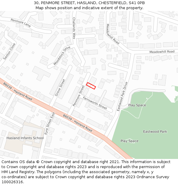 30, PENMORE STREET, HASLAND, CHESTERFIELD, S41 0PB: Location map and indicative extent of plot