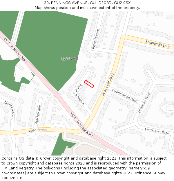 30, PENNINGS AVENUE, GUILDFORD, GU2 9SX: Location map and indicative extent of plot