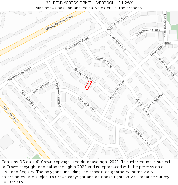 30, PENNYCRESS DRIVE, LIVERPOOL, L11 2WX: Location map and indicative extent of plot