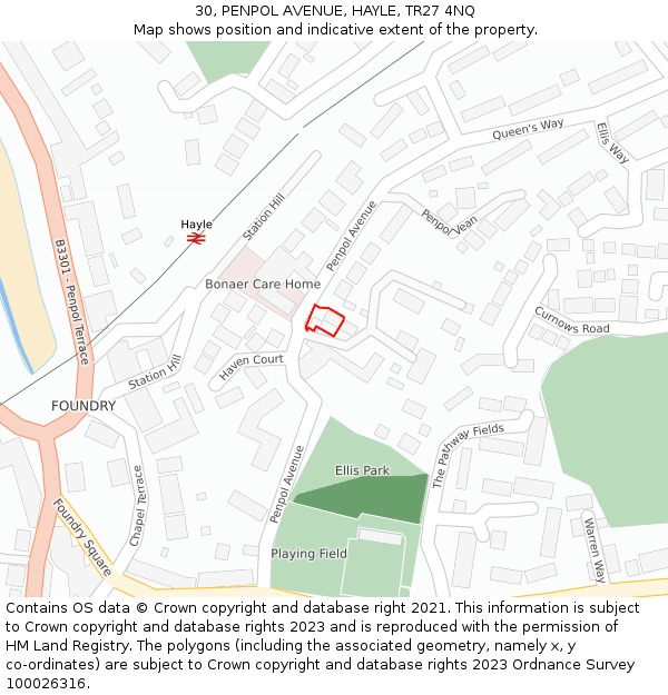 30, PENPOL AVENUE, HAYLE, TR27 4NQ: Location map and indicative extent of plot