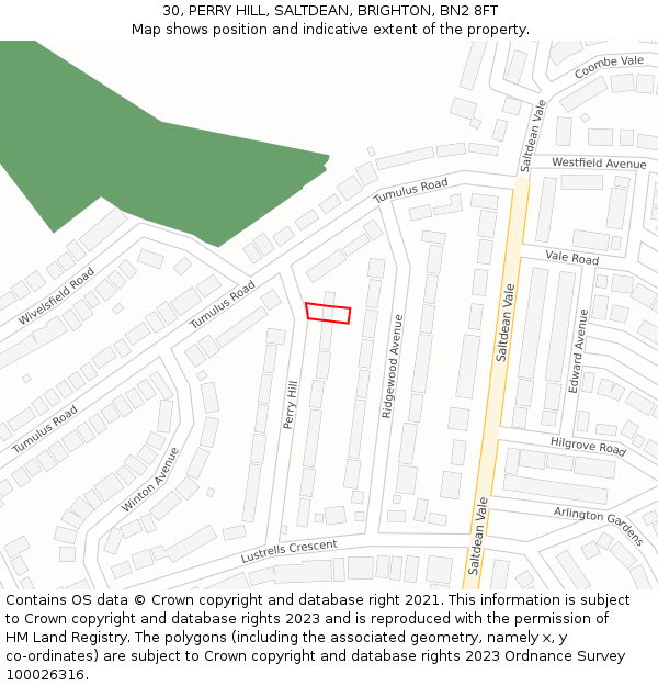 30, PERRY HILL, SALTDEAN, BRIGHTON, BN2 8FT: Location map and indicative extent of plot