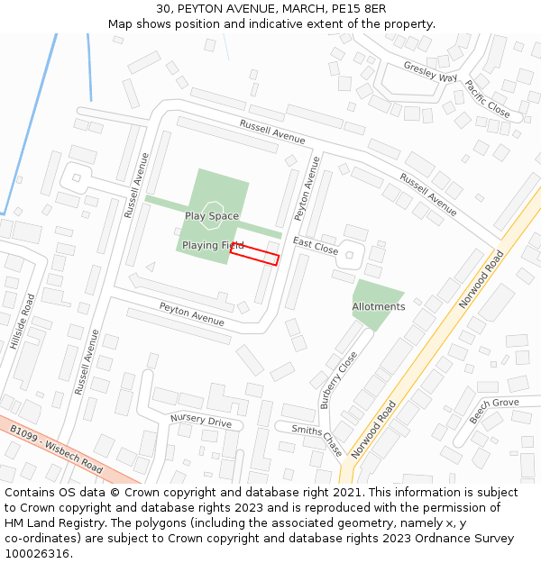 30, PEYTON AVENUE, MARCH, PE15 8ER: Location map and indicative extent of plot