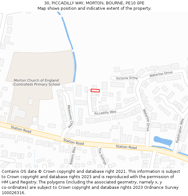 30, PICCADILLY WAY, MORTON, BOURNE, PE10 0PE: Location map and indicative extent of plot