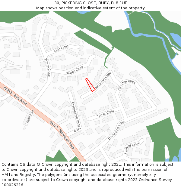 30, PICKERING CLOSE, BURY, BL8 1UE: Location map and indicative extent of plot