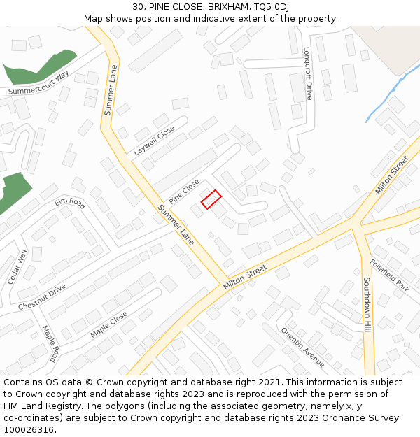 30, PINE CLOSE, BRIXHAM, TQ5 0DJ: Location map and indicative extent of plot