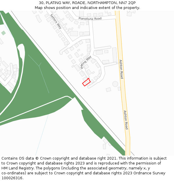 30, PLATING WAY, ROADE, NORTHAMPTON, NN7 2QP: Location map and indicative extent of plot