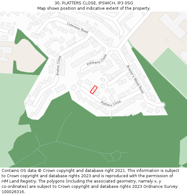 30, PLATTERS CLOSE, IPSWICH, IP3 0SG: Location map and indicative extent of plot