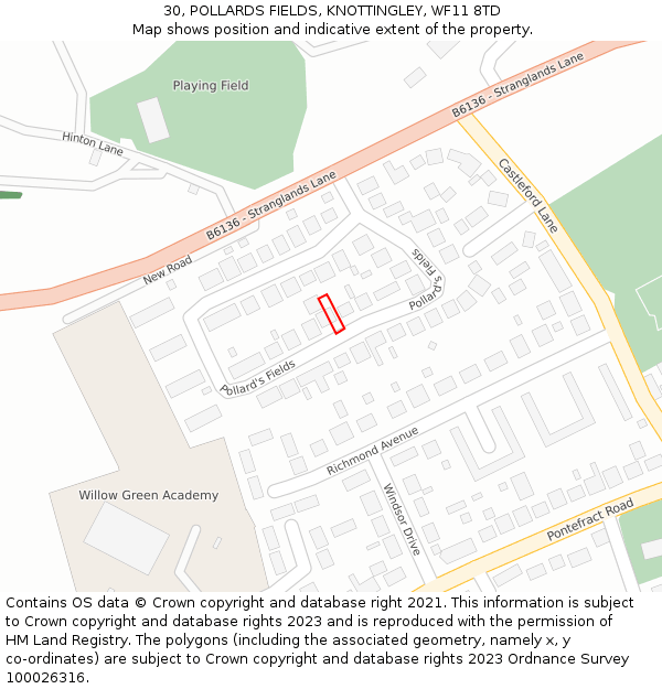 30, POLLARDS FIELDS, KNOTTINGLEY, WF11 8TD: Location map and indicative extent of plot