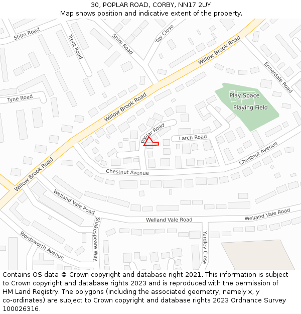 30, POPLAR ROAD, CORBY, NN17 2UY: Location map and indicative extent of plot