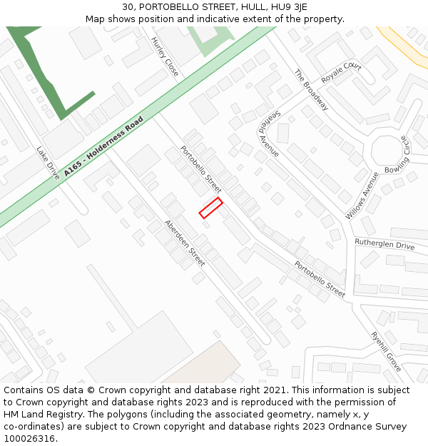 30, PORTOBELLO STREET, HULL, HU9 3JE: Location map and indicative extent of plot
