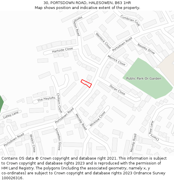 30, PORTSDOWN ROAD, HALESOWEN, B63 1HR: Location map and indicative extent of plot