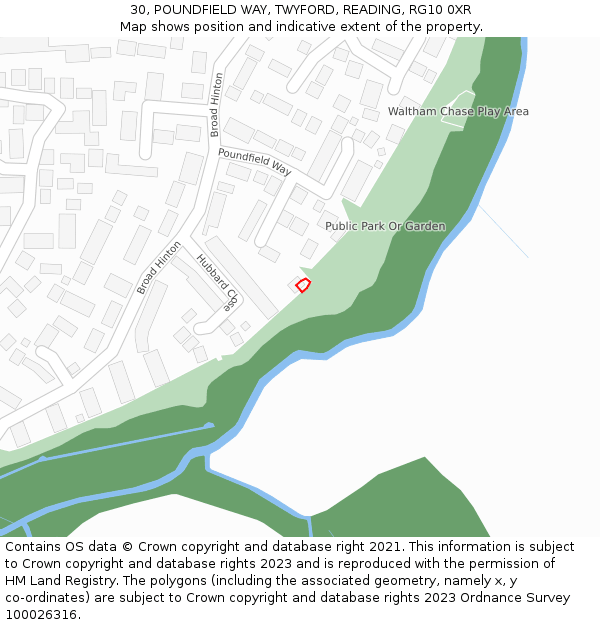 30, POUNDFIELD WAY, TWYFORD, READING, RG10 0XR: Location map and indicative extent of plot