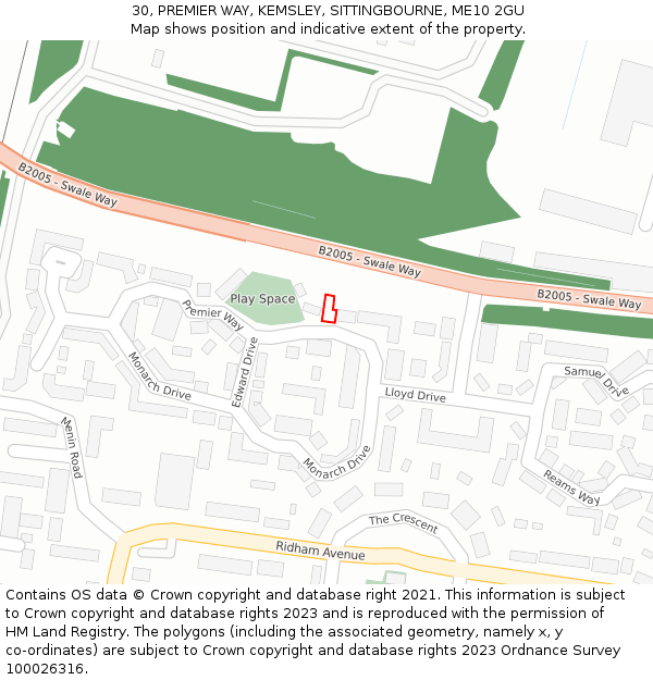 30, PREMIER WAY, KEMSLEY, SITTINGBOURNE, ME10 2GU: Location map and indicative extent of plot