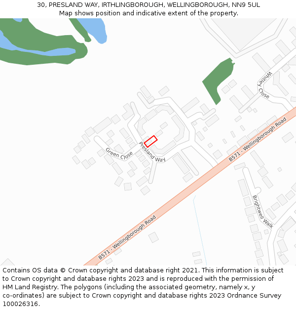 30, PRESLAND WAY, IRTHLINGBOROUGH, WELLINGBOROUGH, NN9 5UL: Location map and indicative extent of plot