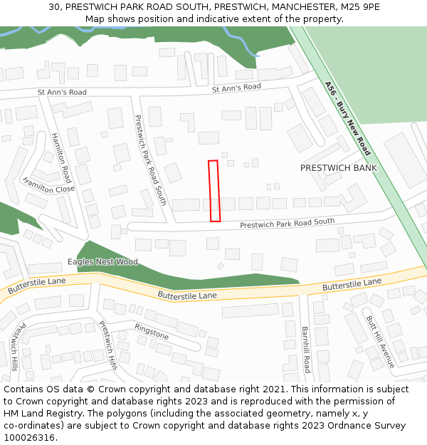 30, PRESTWICH PARK ROAD SOUTH, PRESTWICH, MANCHESTER, M25 9PE: Location map and indicative extent of plot