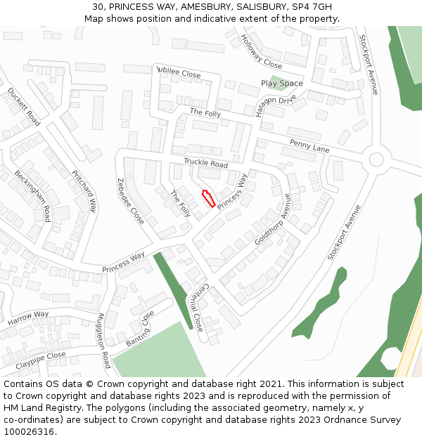 30, PRINCESS WAY, AMESBURY, SALISBURY, SP4 7GH: Location map and indicative extent of plot