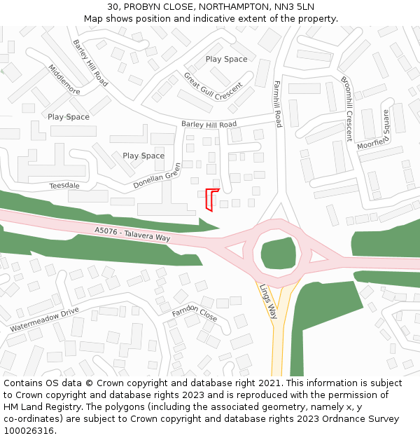 30, PROBYN CLOSE, NORTHAMPTON, NN3 5LN: Location map and indicative extent of plot