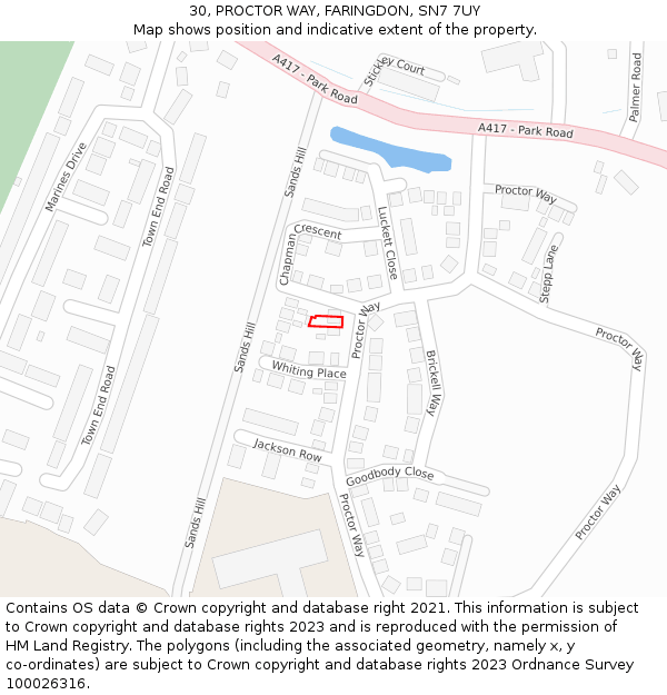 30, PROCTOR WAY, FARINGDON, SN7 7UY: Location map and indicative extent of plot