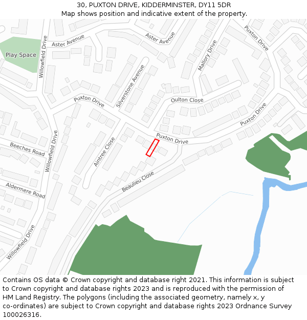 30, PUXTON DRIVE, KIDDERMINSTER, DY11 5DR: Location map and indicative extent of plot