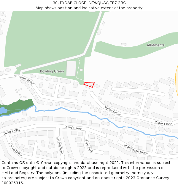 30, PYDAR CLOSE, NEWQUAY, TR7 3BS: Location map and indicative extent of plot