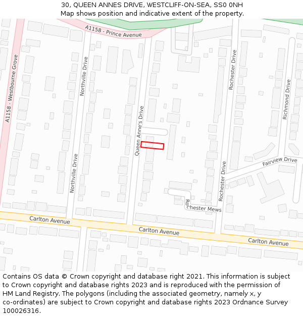 30, QUEEN ANNES DRIVE, WESTCLIFF-ON-SEA, SS0 0NH: Location map and indicative extent of plot