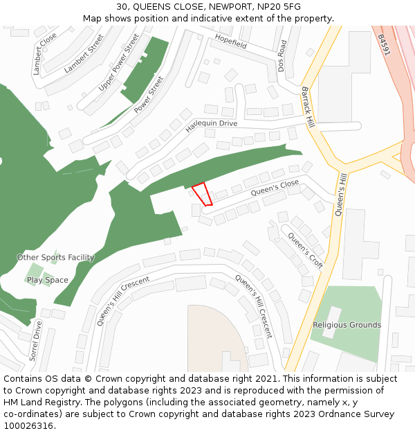 30, QUEENS CLOSE, NEWPORT, NP20 5FG: Location map and indicative extent of plot