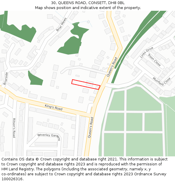 30, QUEENS ROAD, CONSETT, DH8 0BL: Location map and indicative extent of plot