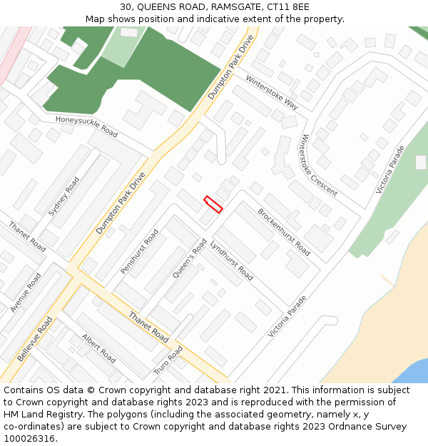 30, QUEENS ROAD, RAMSGATE, CT11 8EE: Location map and indicative extent of plot