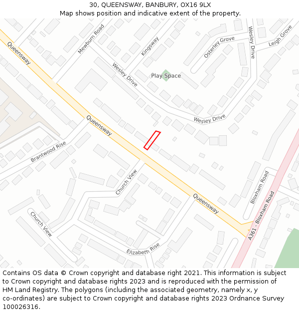 30, QUEENSWAY, BANBURY, OX16 9LX: Location map and indicative extent of plot