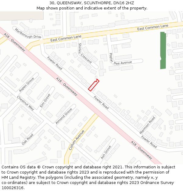 30, QUEENSWAY, SCUNTHORPE, DN16 2HZ: Location map and indicative extent of plot