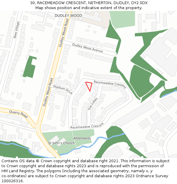 30, RACEMEADOW CRESCENT, NETHERTON, DUDLEY, DY2 0DX: Location map and indicative extent of plot