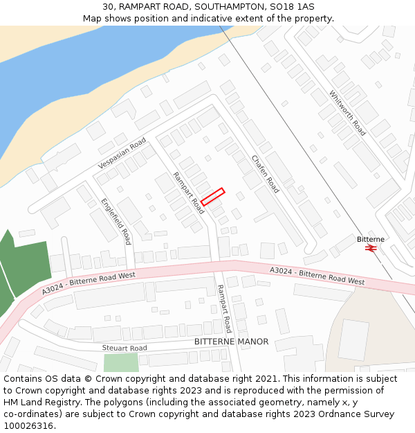 30, RAMPART ROAD, SOUTHAMPTON, SO18 1AS: Location map and indicative extent of plot