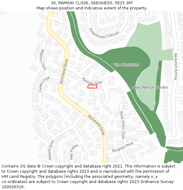 30, RAMSAY CLOSE, SKEGNESS, PE25 3PF: Location map and indicative extent of plot