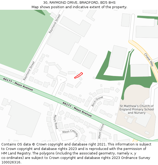 30, RAYMOND DRIVE, BRADFORD, BD5 8HS: Location map and indicative extent of plot