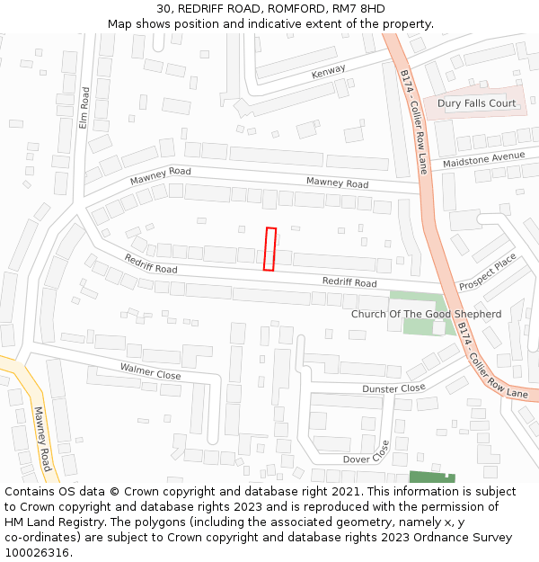 30, REDRIFF ROAD, ROMFORD, RM7 8HD: Location map and indicative extent of plot