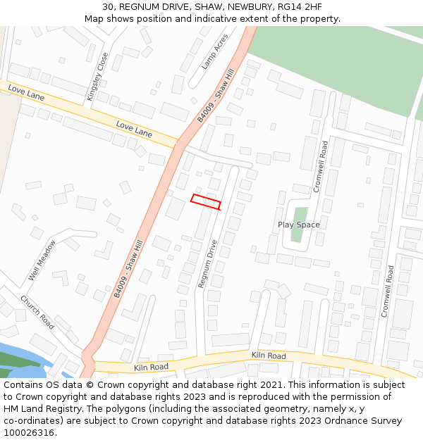 30, REGNUM DRIVE, SHAW, NEWBURY, RG14 2HF: Location map and indicative extent of plot