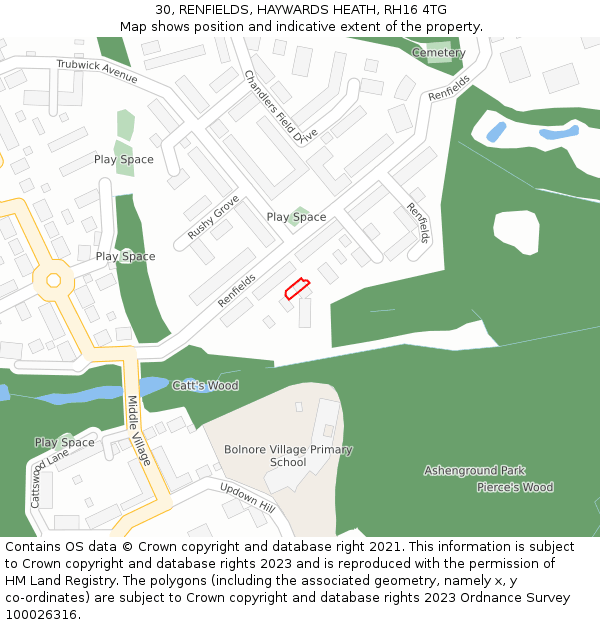 30, RENFIELDS, HAYWARDS HEATH, RH16 4TG: Location map and indicative extent of plot