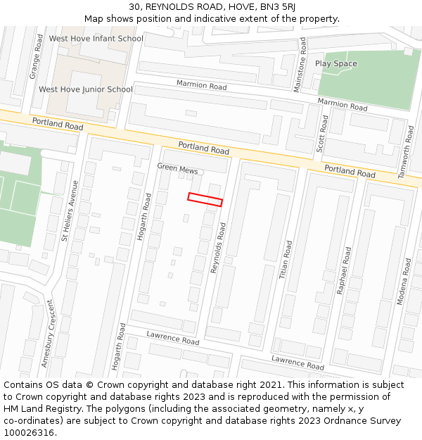 30, REYNOLDS ROAD, HOVE, BN3 5RJ: Location map and indicative extent of plot