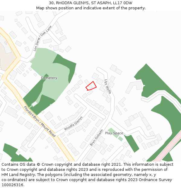 30, RHODFA GLENYS, ST ASAPH, LL17 0DW: Location map and indicative extent of plot